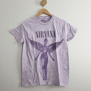 Nirvana Angel Graphic Tee Purple Acid Wash Rock Band Shirt Women’s Small